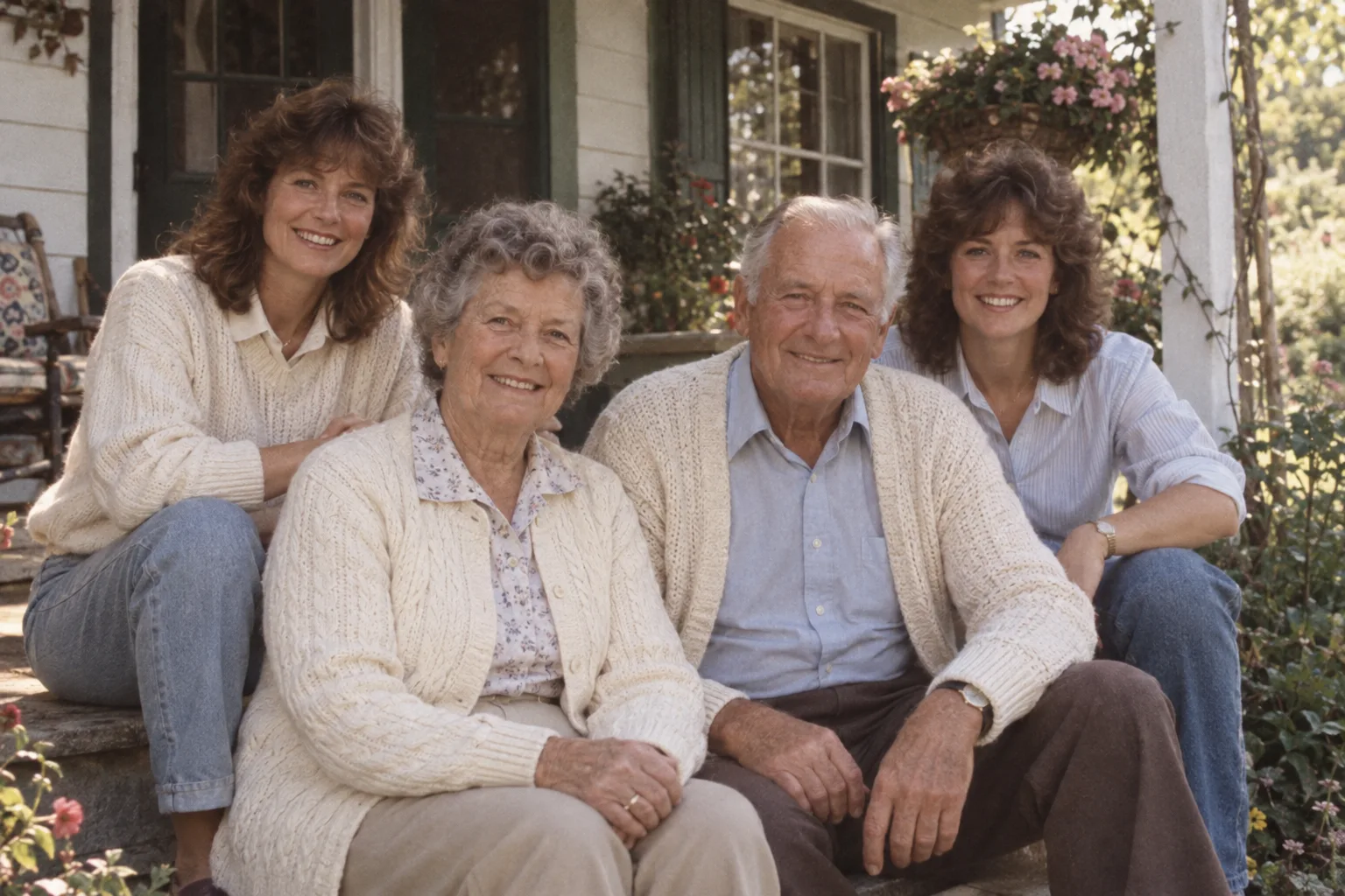 Family portrait on a garden porch